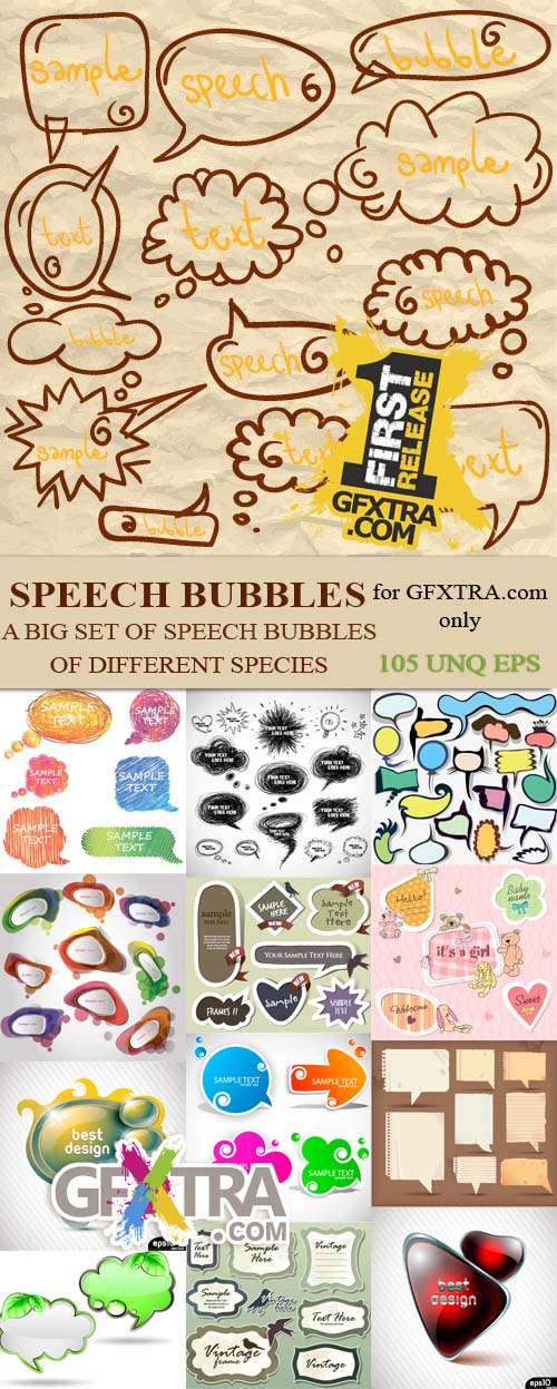 Speech Bubbles Bundle - A big set of speech bubbles of different species 105xEPS