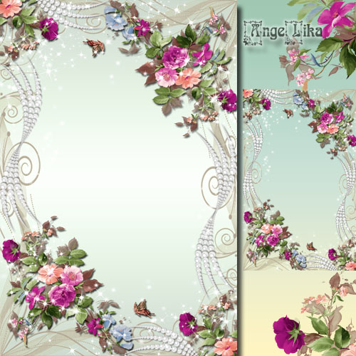 Holiday Flower Frame - Spring flowers and pearls