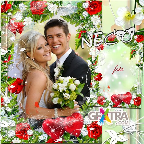 A romantic frame is decorated with red roses - Two lovers heart