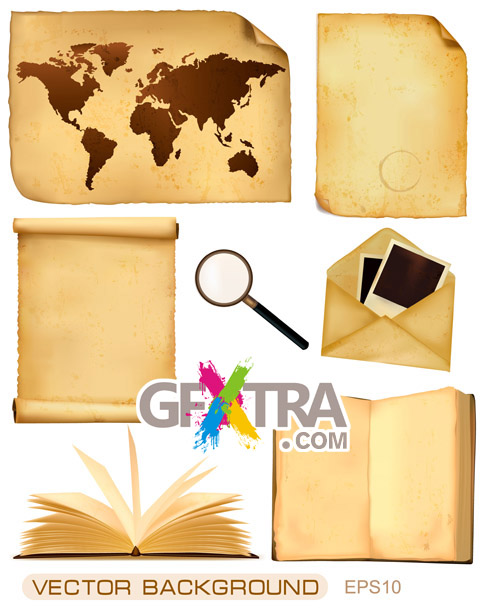 Old Papers and Old Books Vector Set #3