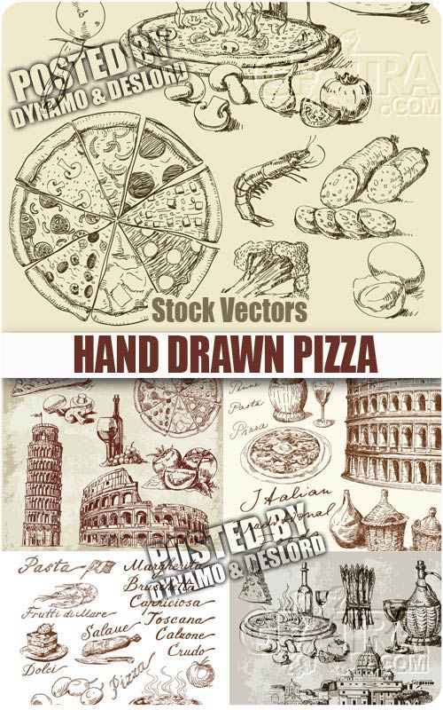 Hand drawn pizza - Stock Vectors