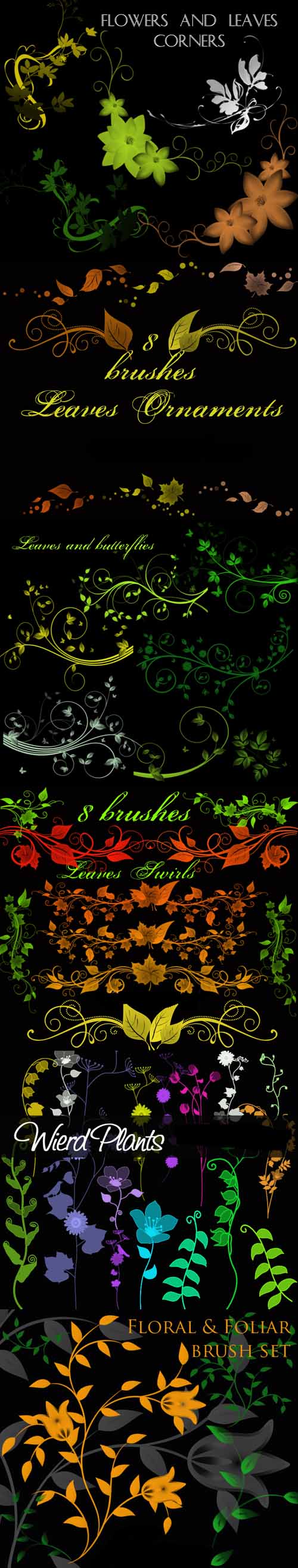Flowers and Leaves Brushes Set