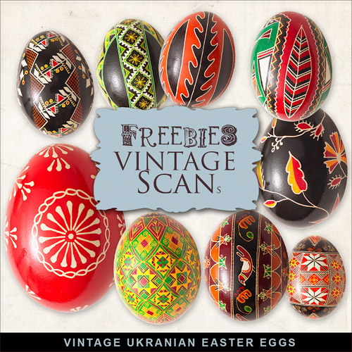 Scrap-Kit - Vintage Beautiful Design Colored Easter Eggs in PNG images For Celebrate Design