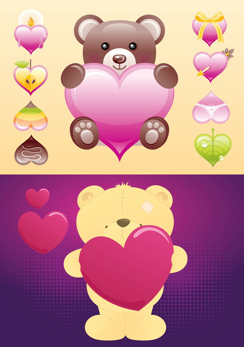 Cute Heart and Bear Vectors