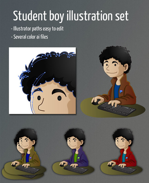 Student Boy Illustration Set