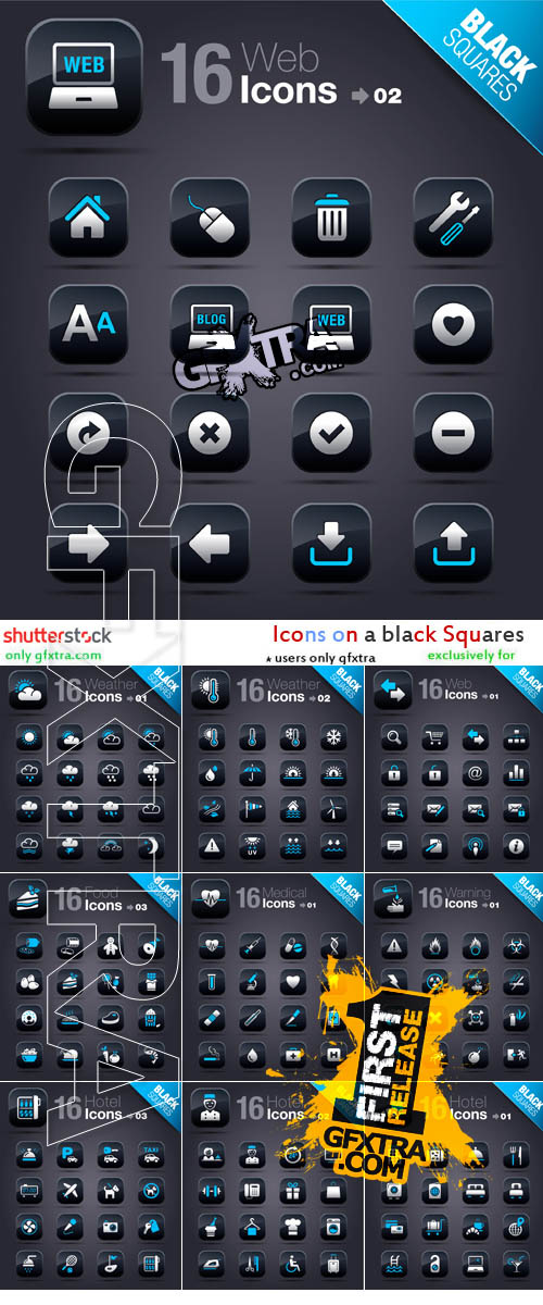 Black Squares Web Icons 25xEPS
