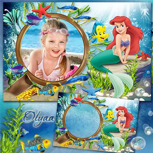 Sea frame with the Little Mermaid Ariel - Beauty of the underwater world