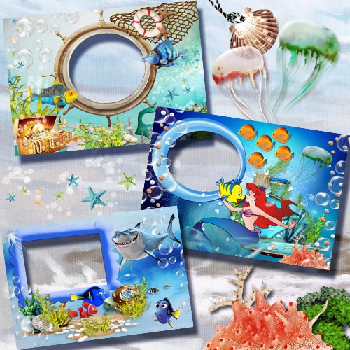 Collection of photo frames in PSD/PNG - Underwater
