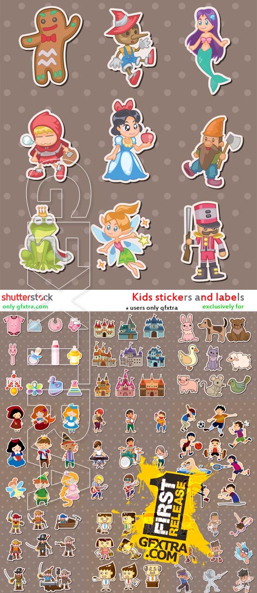 Kids Stickers and Label Vectors 22xEPS