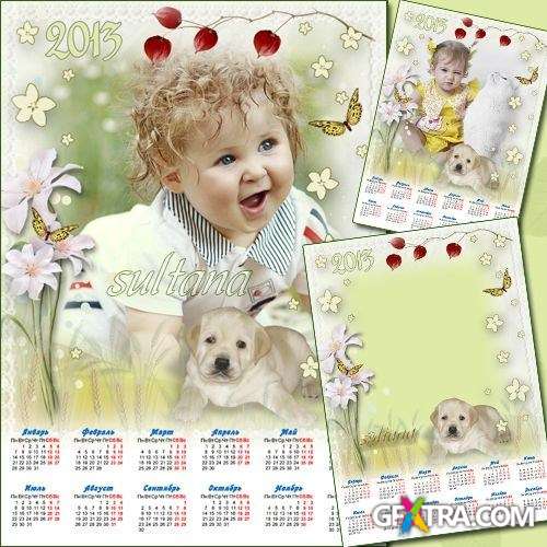Pastel calendar-frame for 2013 - Little white dog