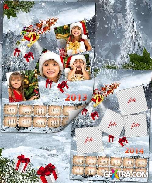 New Year\'s calendar with frames for four photos to 2013 - 2014 year
