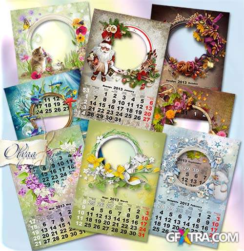 Wall calendar for 2013 with a frame - Seasons