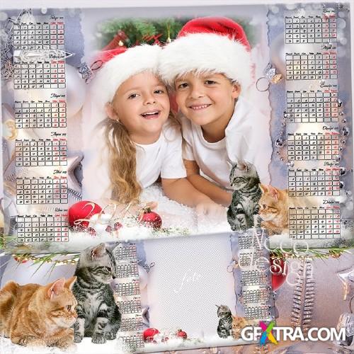 New Year\'s calendar with a big frame for 2013 with Christmas balls and kittens