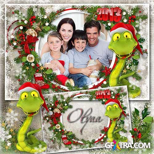 Festive frame for a photoshop with a New Year\'s snake
