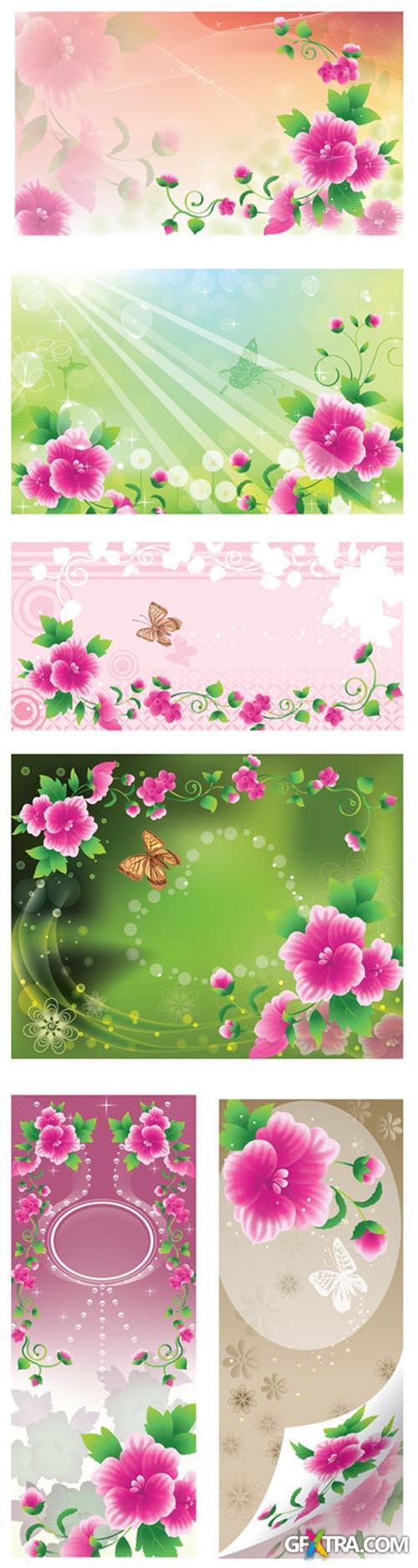 Spring vector banners with pink flowers