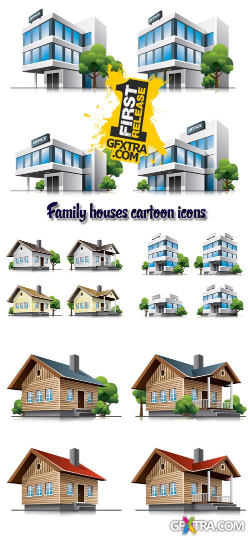 Stock: Family houses cartoon icons