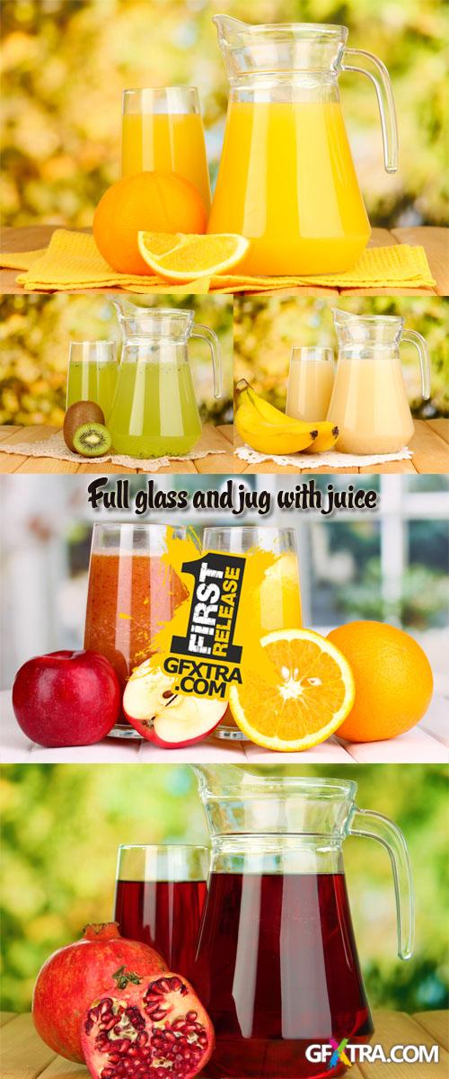 Stock Photo: Full glass and jug with juice