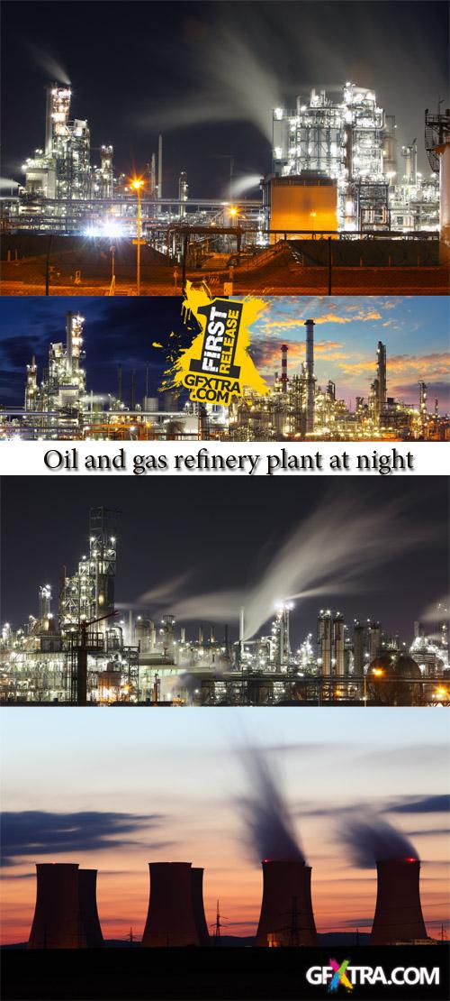 Stock Photo: Oil and gas refinery plant at night