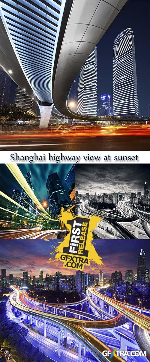 Stock Photo: Shanghai highway view at sunset
