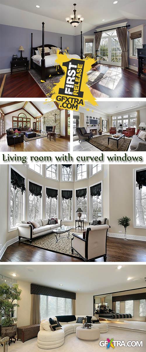 Stock Photo: Living room with curved windows