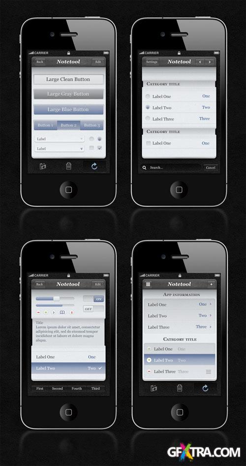 Notetool iPhone App UI Kit PSD Template
