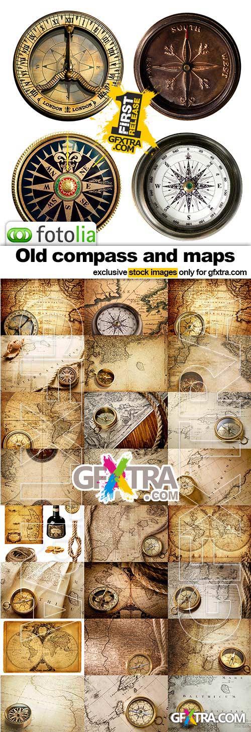 Old compass and maps - 25x JPEGs