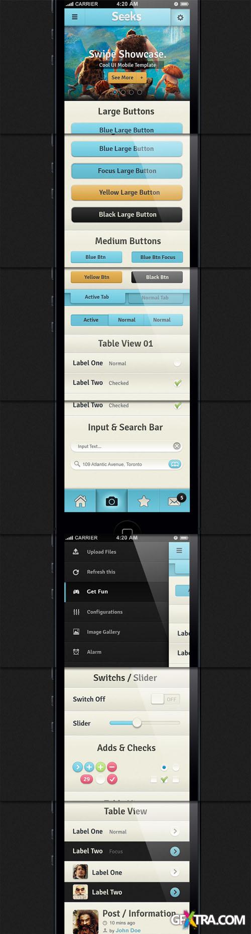 Pixeden - Seeks iPhone App UI Kit Psd
