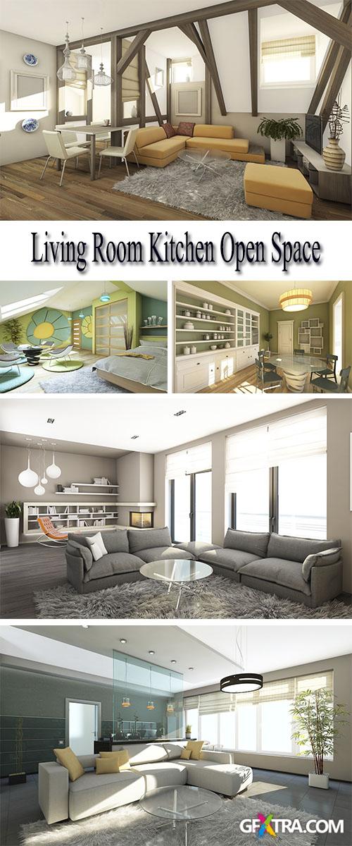 Stock Photo: Living Room Kitchen Open Space