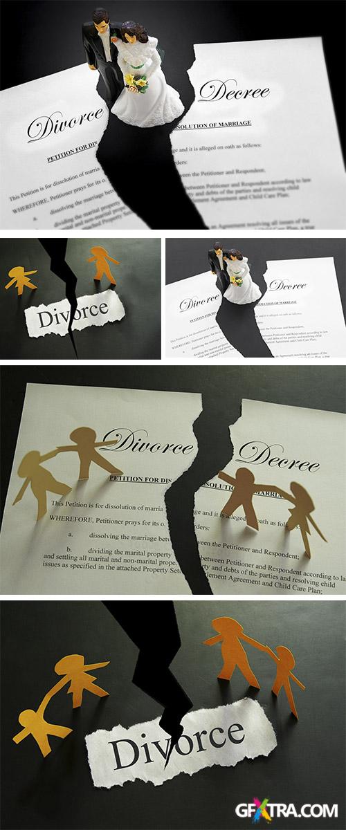 Stock Photo: Divorce decree document and paper family figures