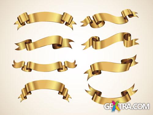 Pixeden - Golden Decorative Vector Ribbons Set