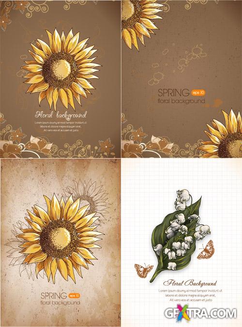 Spring Vector Backgrounds 6 - Sunflower and Lily