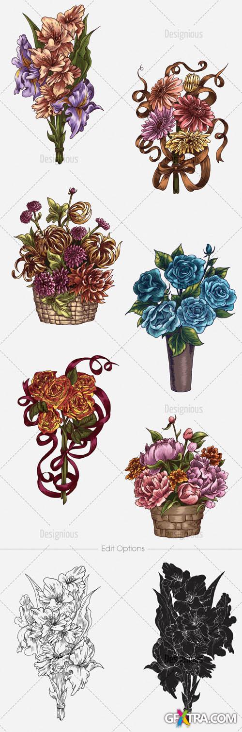 Vector Floral Bouquets Set 1