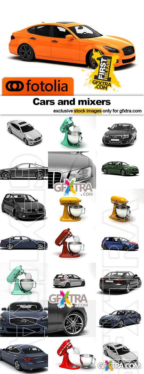 Cars and mixers isolated on white - 21x JPEGs