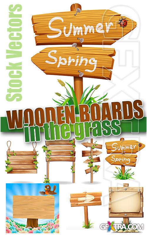 Wooden board in the grass - Stock Vectors