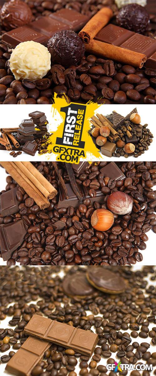 Stock Photo: Chocolate and coffee beans