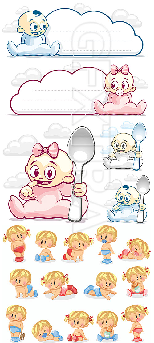 Baby boys and girls vector illustrations