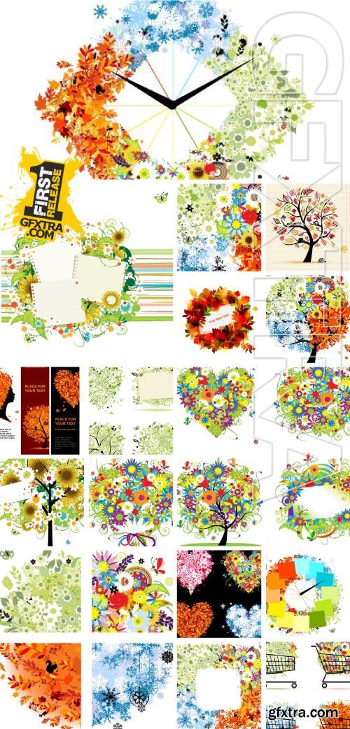 Four Season Floral Abstract Backgrounds 25xEPS