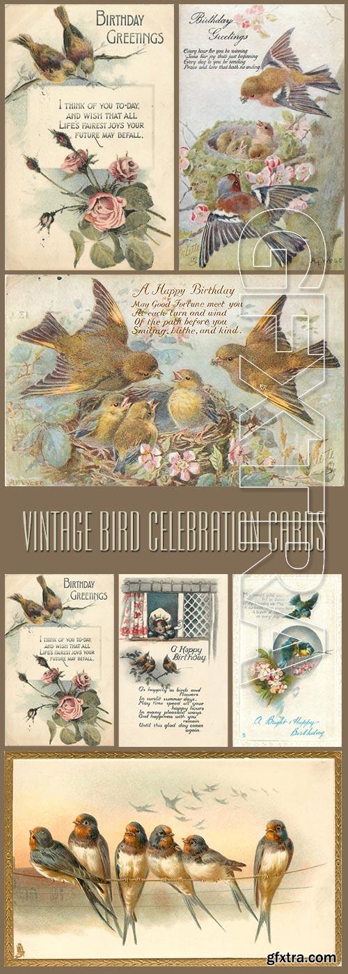 Vintage Birds Celebration Cards 88xJPGs