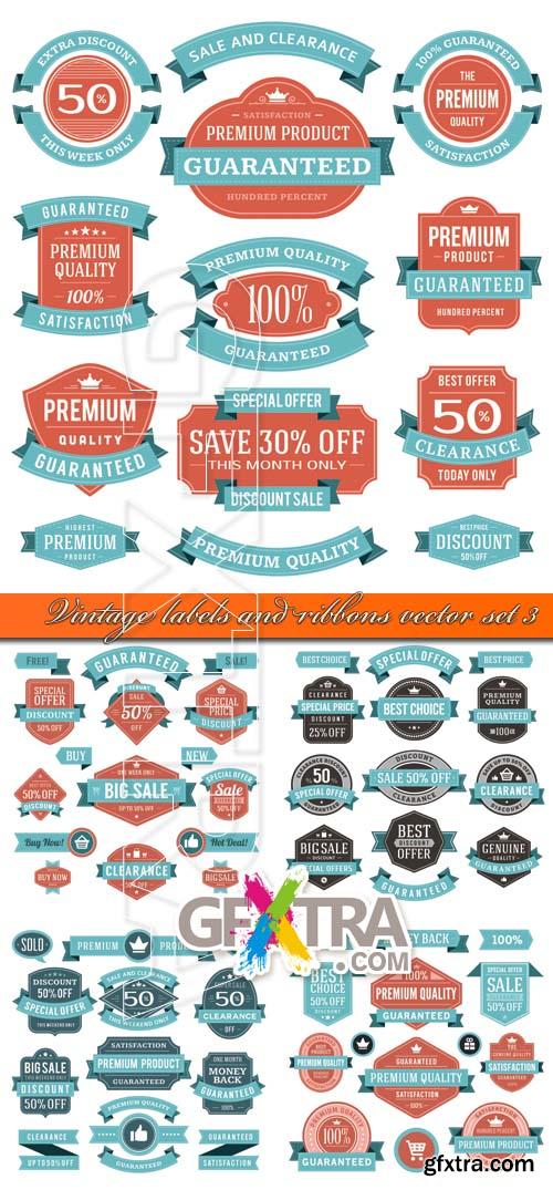 Vintage labels and ribbons vector set 3