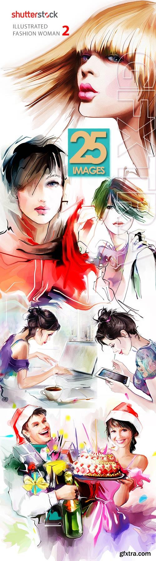 Illustrated Fashion Woman II, 25xJPG Paintings