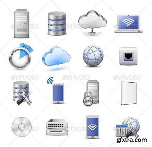GraphicRiver - 16 Highly Detailed Cloud Computing Vector Icons
