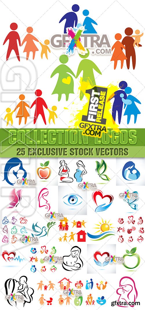 Happy family - collection of logos - VectorStock