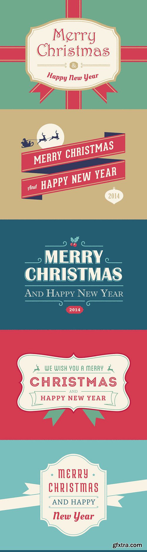 PSD, EPS & AI Source - 5 Christmas And New Year Cards