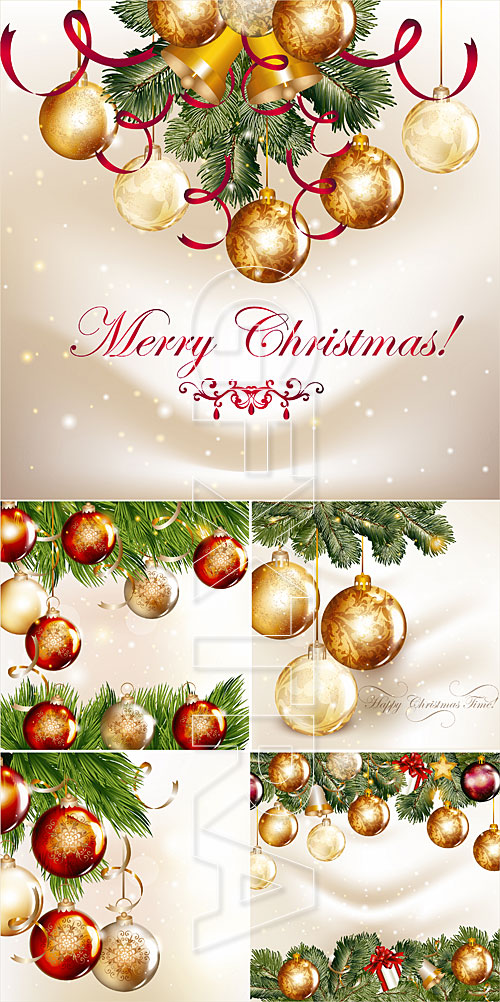 Christmas Backgrounds with Balls & Spruce Branches 5xEPS