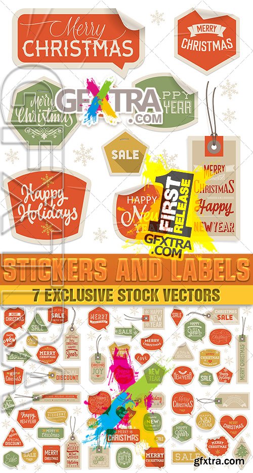 Stickers holiday discounts, Christmas and New Year - Vector