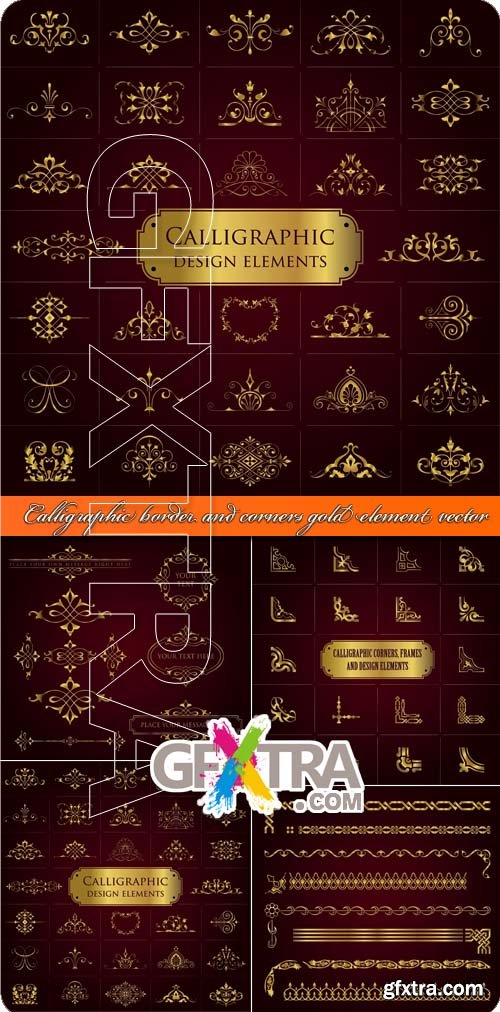 Calligraphic border and corners gold element vector