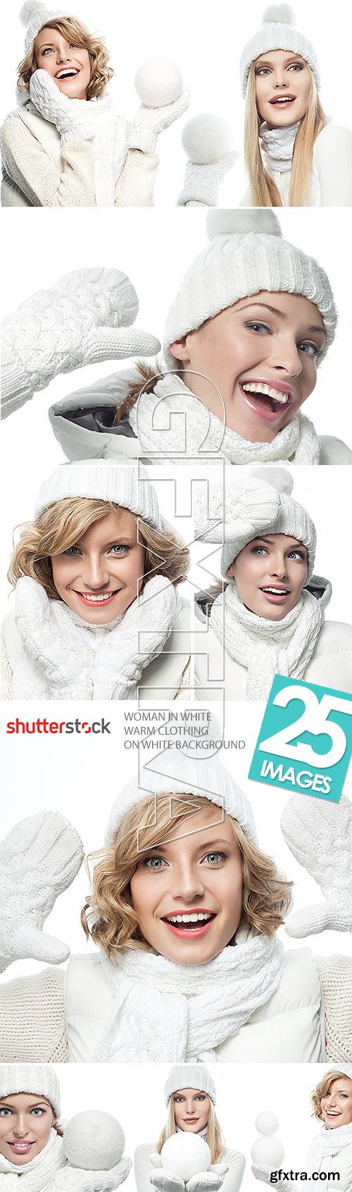 Woman in White Warm Clothing on White Background 25xJPG