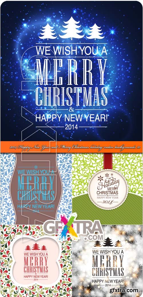 Happy New Year & Merry Christmas Holiday Backgrounds 5xEPS