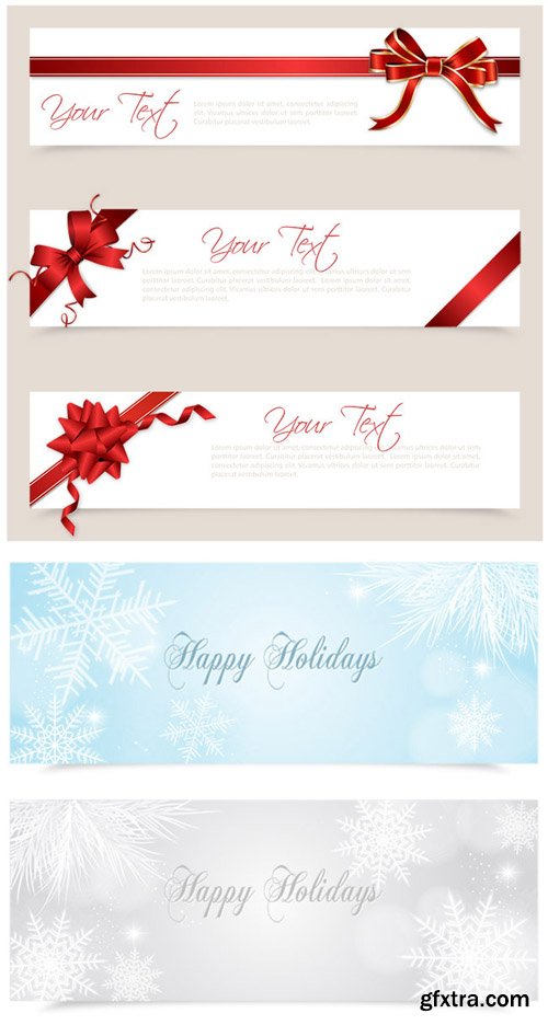 Christmas Banners with Gift Bows Ribbons