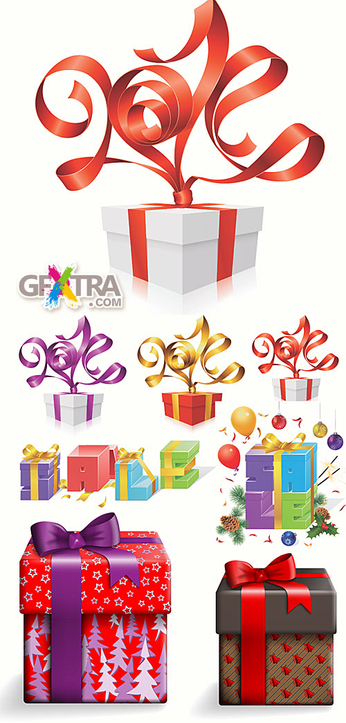 New Year gift boxes with ribbons